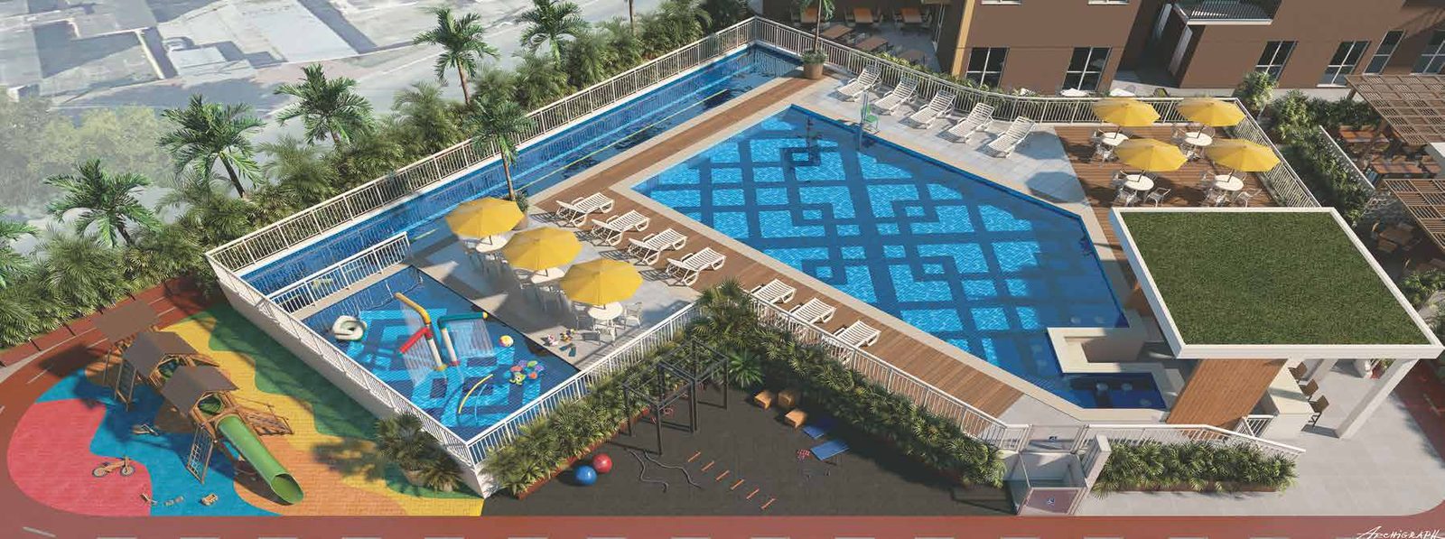 Salão de festas com terraços