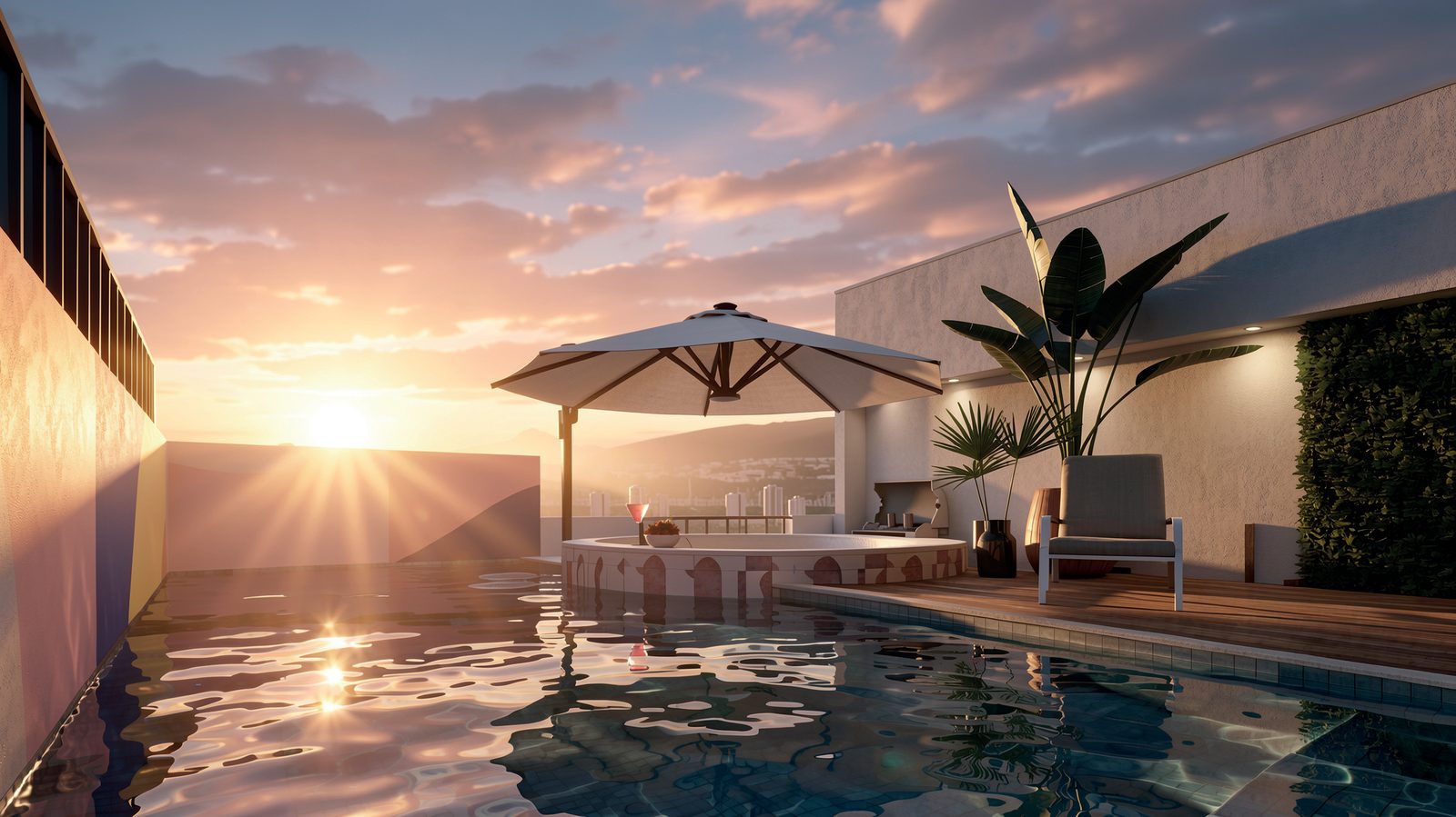 Piscina e deck molhado